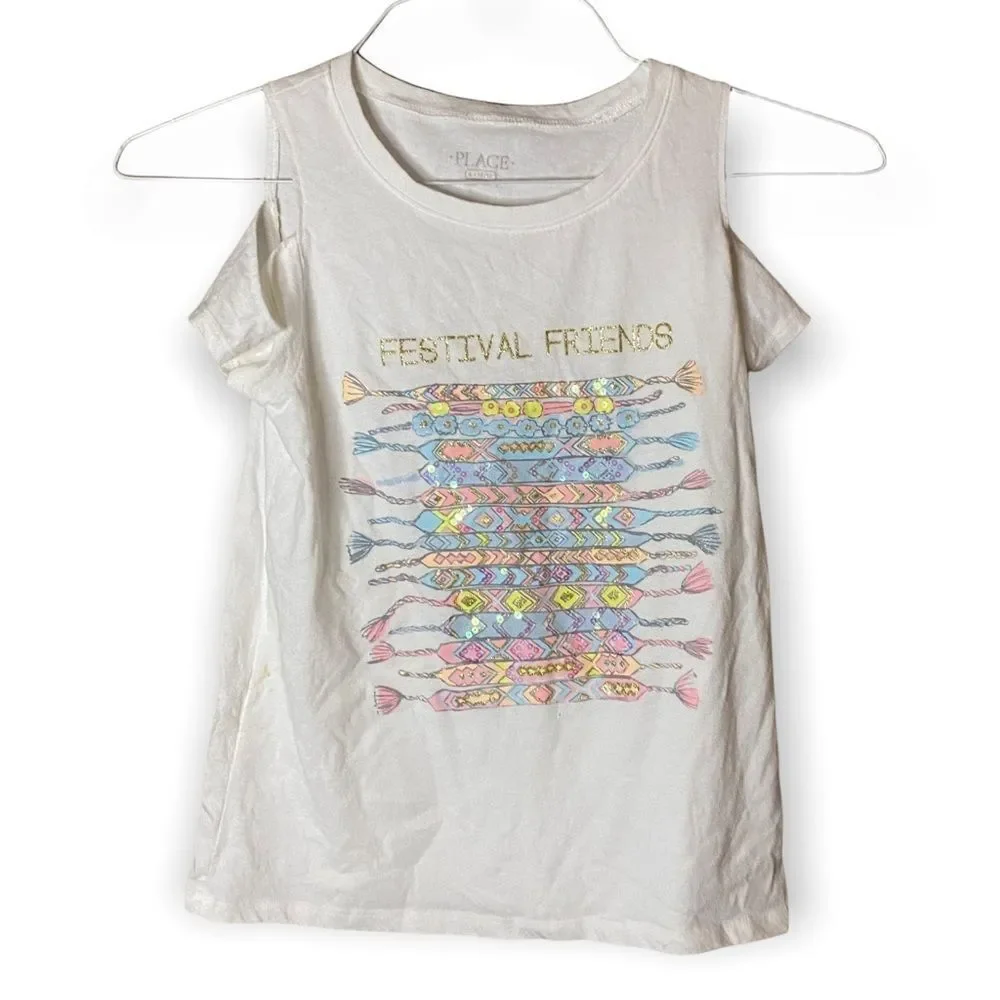 The Childrens Place Festival Friends Graphic White T Shirt